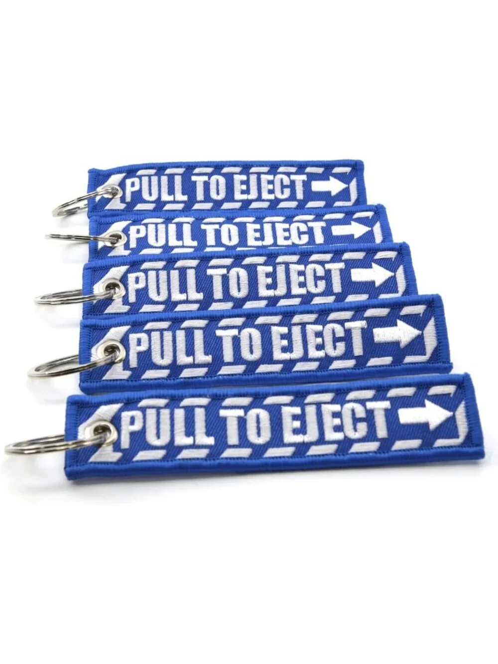 Blue Jet Tag Keychain - PULL TO EJECT Design with White Embroidery - Unique Gift